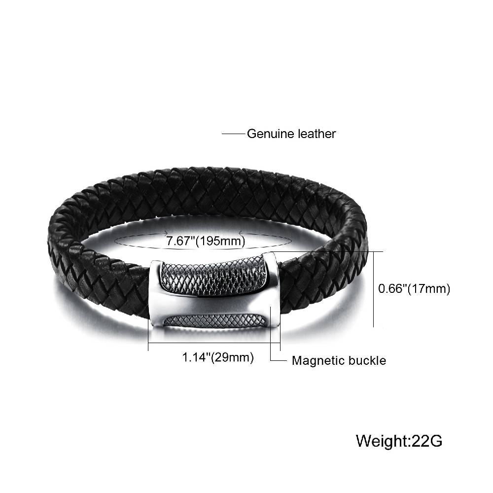 Lau Fashion Lederarmband Echt Leder Herren Schlangen Muster Biker Skull Magnet 19,5cm