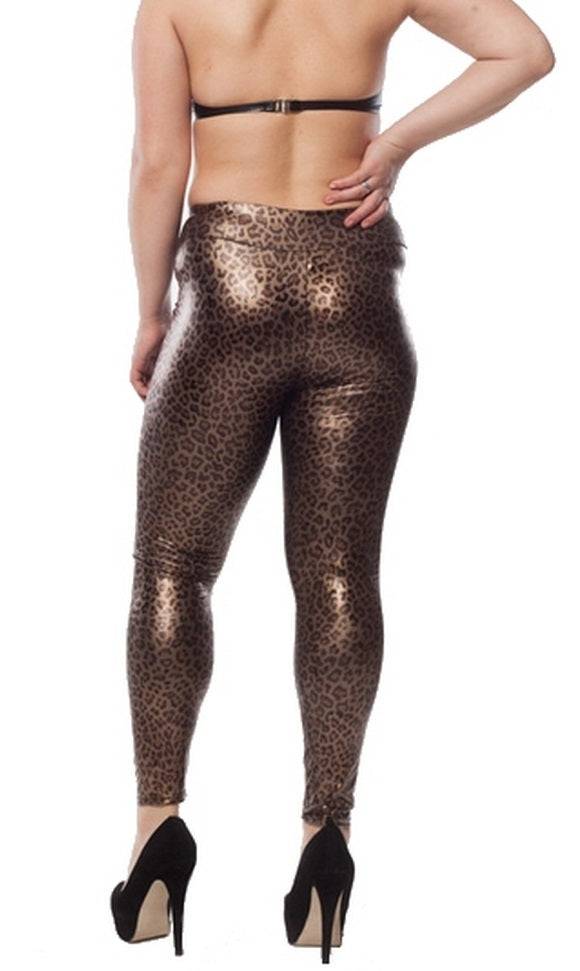 Lau Fashion Leopard Damen Leggings Wetlook Stretch Hose Lack Leder Jeggings S/M