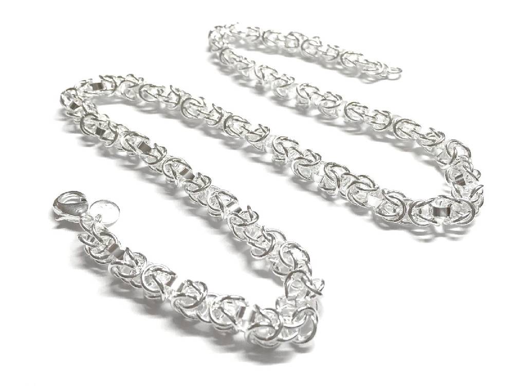 Lau Fashion Luxus Herren Königskette Panzer Halskette 50cm Versilbert Ø 7x7mm