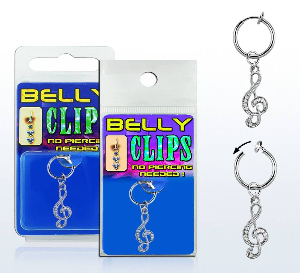 Lau Fashion Notenschlüssel Illusion Test Bauchnabelpiercing Fake Clip Kinder Klemme Zirkonia Ø 13mm