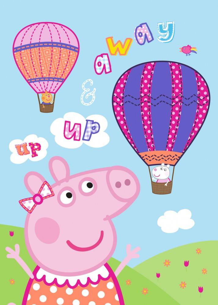 Lau Fashion Peppa Wutz Ballon Fleecedecke Kinder Warm Kuscheldecke Heißluftballon 140 x 100cm