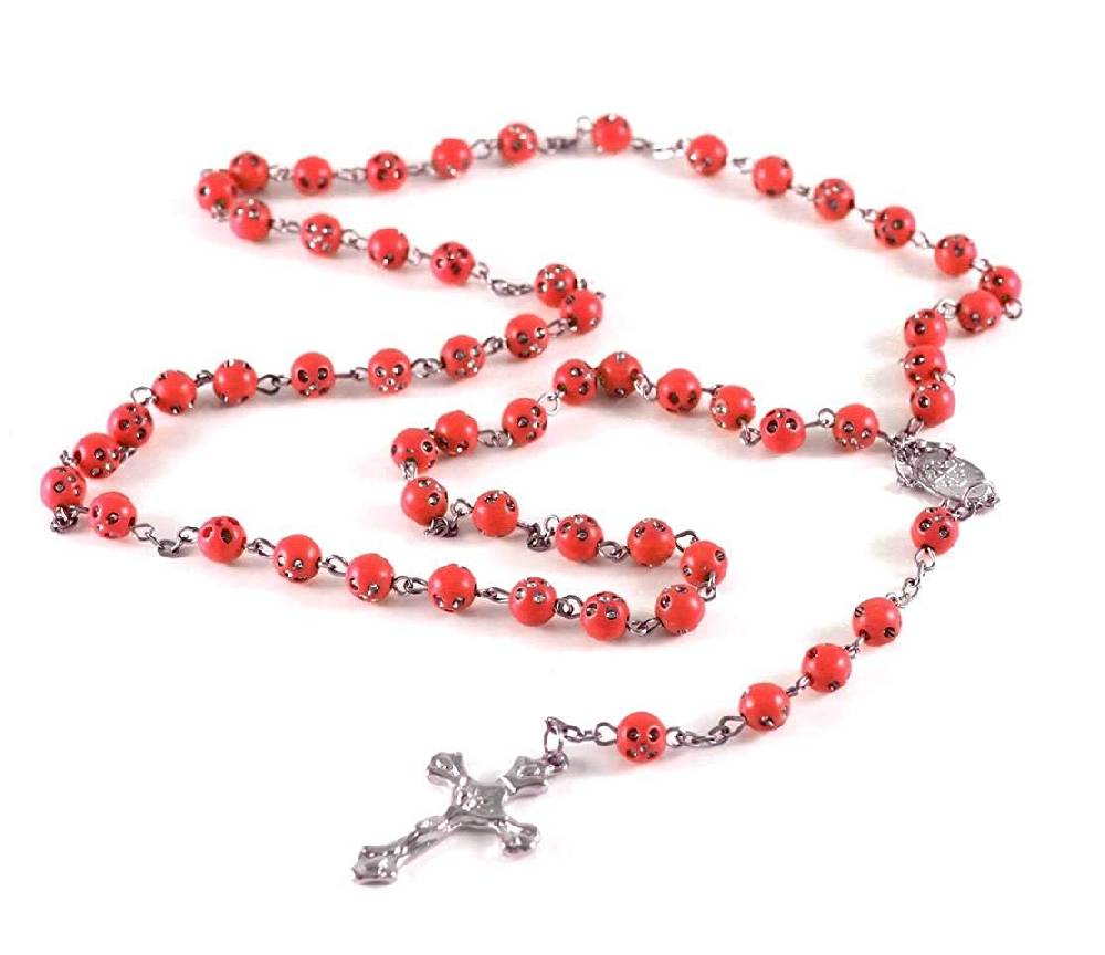 Lau Fashion Rosenkranz Kette Kreuz Jesus Anhänger Bettel Strass Zirkonia Unisex 55cm