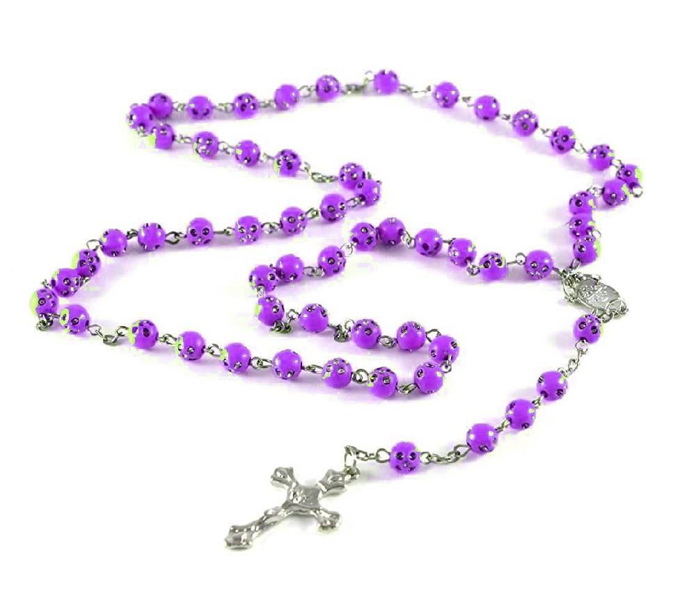 Lau Fashion Rosenkranz Kette Kreuz Jesus Anhänger Bettel Strass Zirkonia Unisex 55cm