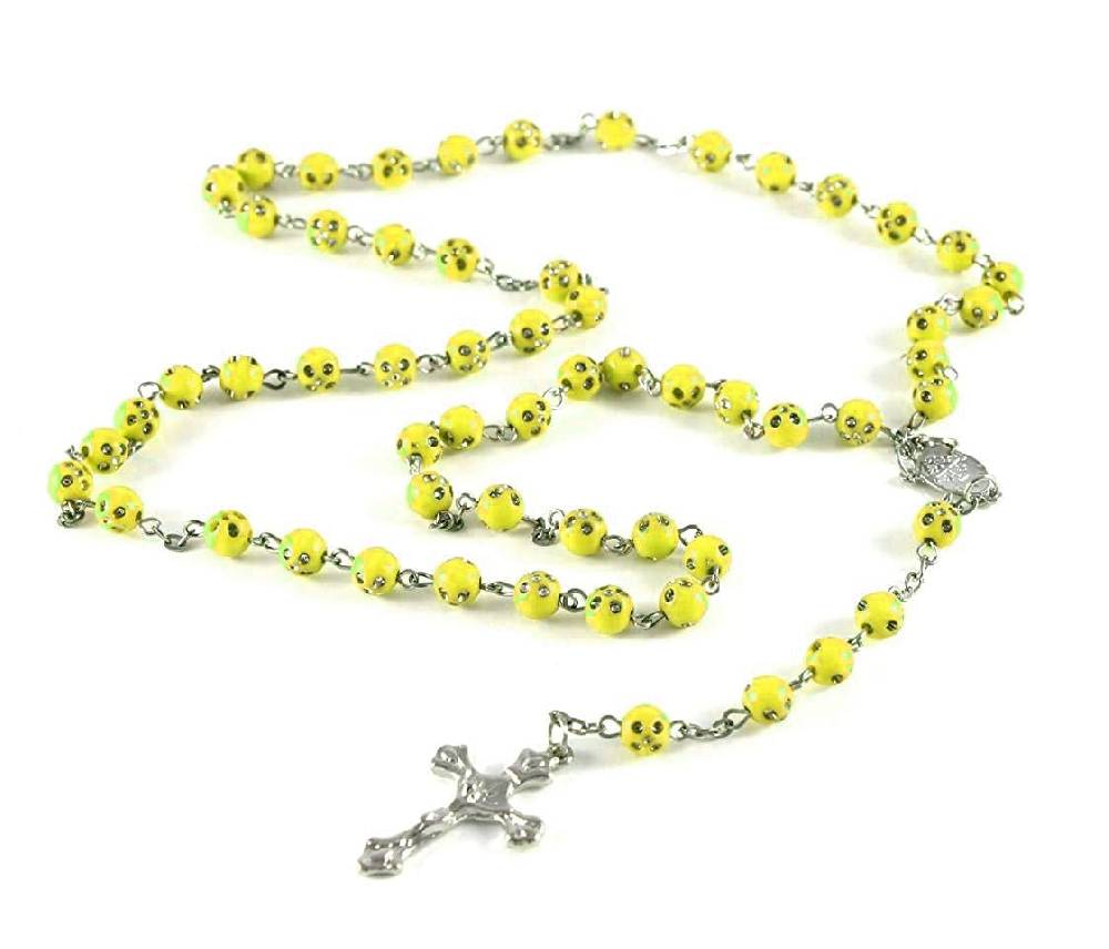 Lau Fashion Rosenkranz Kette Kreuz Jesus Anhänger Bettel Strass Zirkonia Unisex 55cm