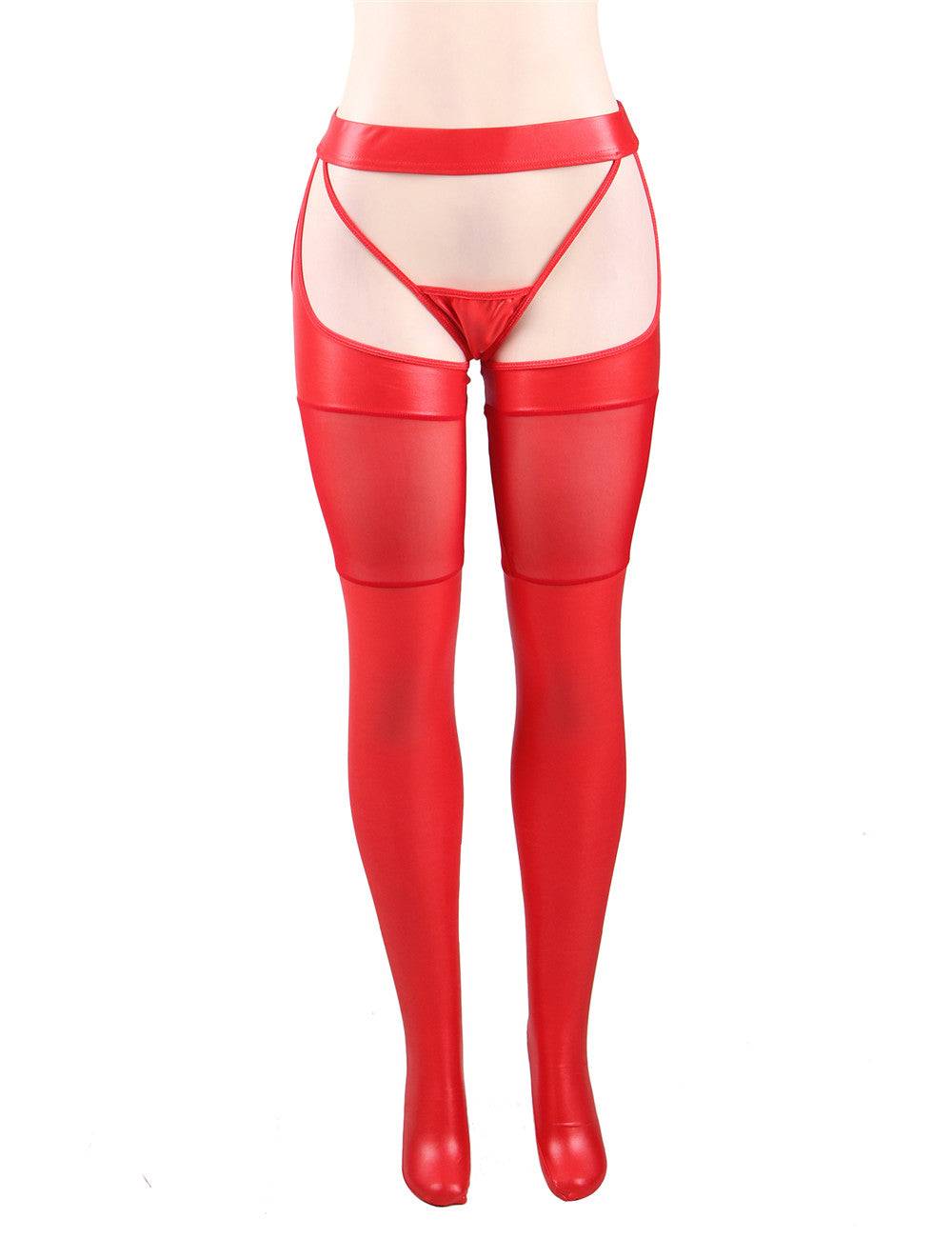 Lau Fashion SeXy Damen Overknees Lack Leder Netz Strapse Halterlose Strümpfe Rot Schwarz M/L - R80565-1