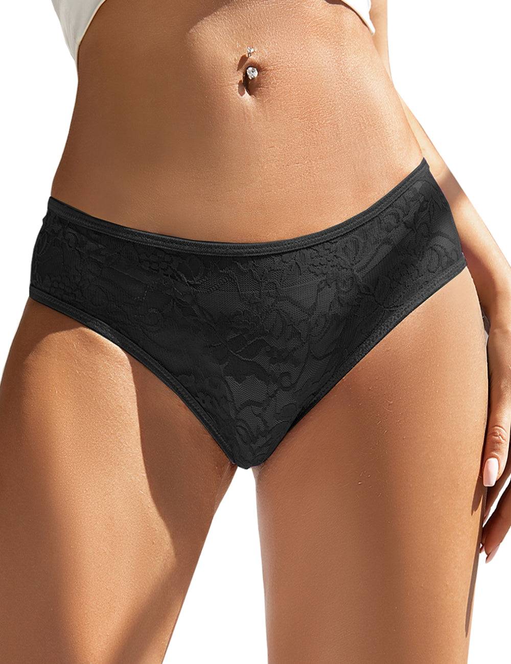 Lau Fashion Sexy Damen Spitze Slip Schwarz Blumen Offen Intim Panty Dessous Transparent S/XL