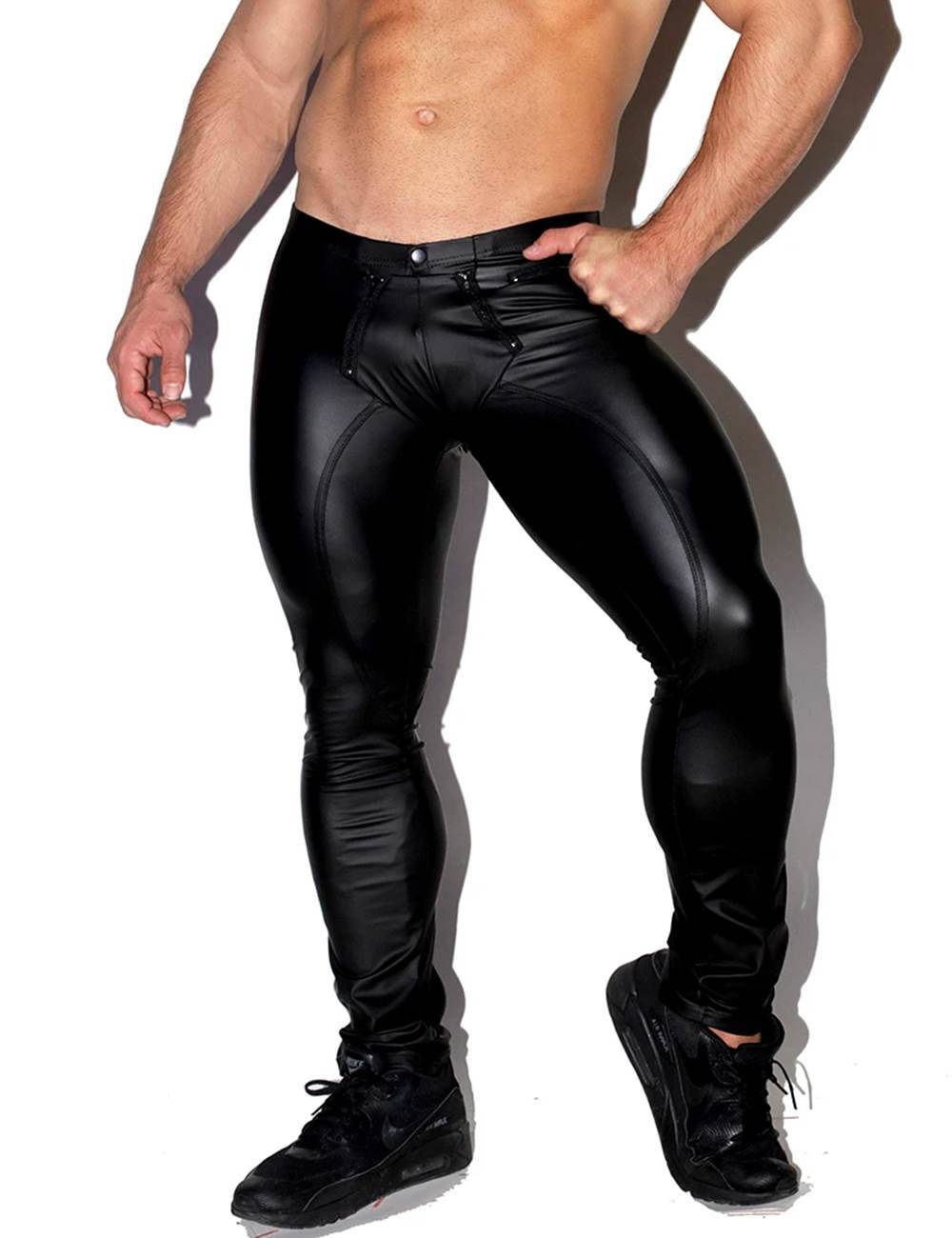 Lau Fashion Sexy Herren Schritt Offen Wetlook Hose Lack Lederhose Leggings Schwarz M/L/XL - MP178