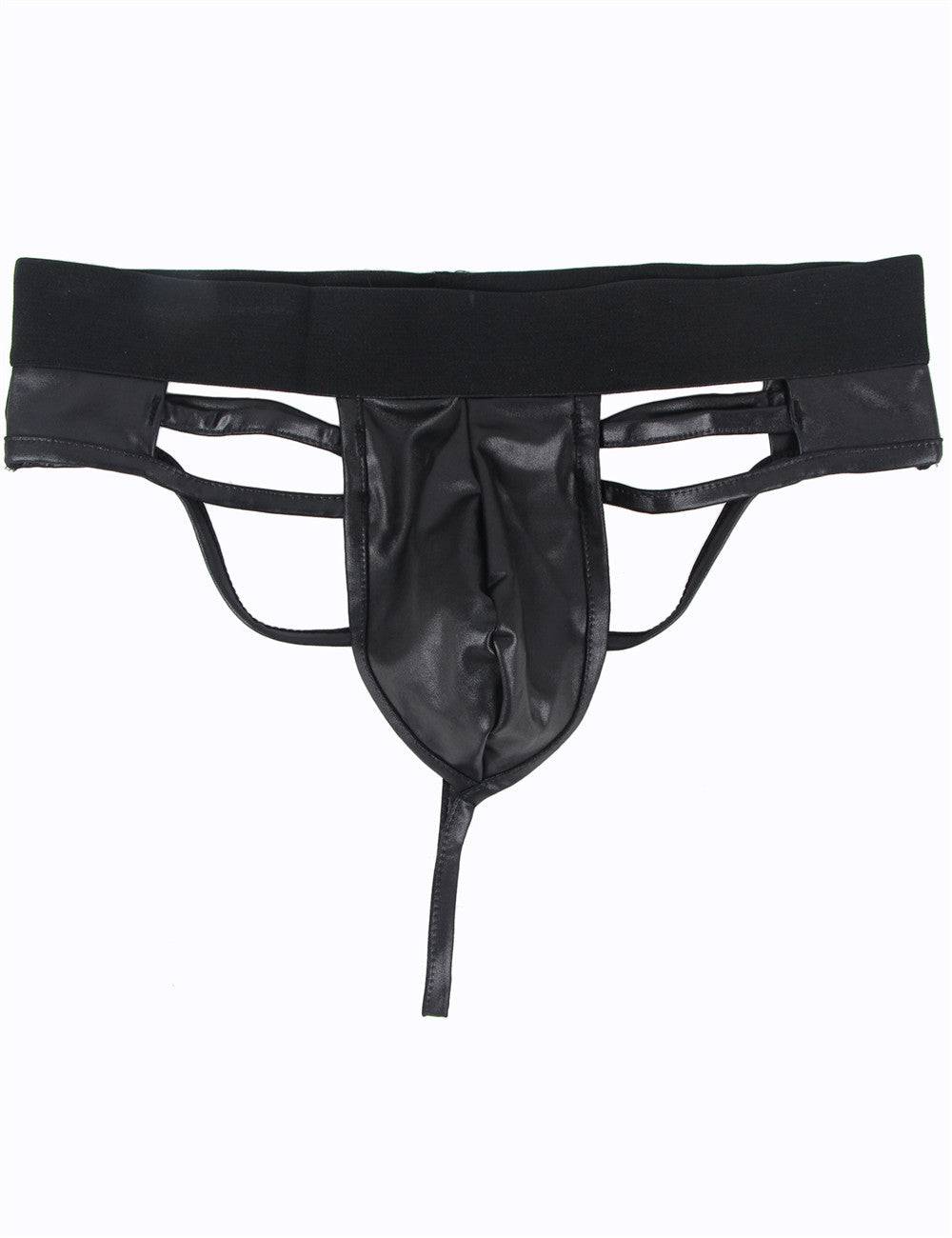 Lau Fashion Sexy Lack Leder String Tanga Herren Wetlook Boxershorts Männer Unterwäsche M/L