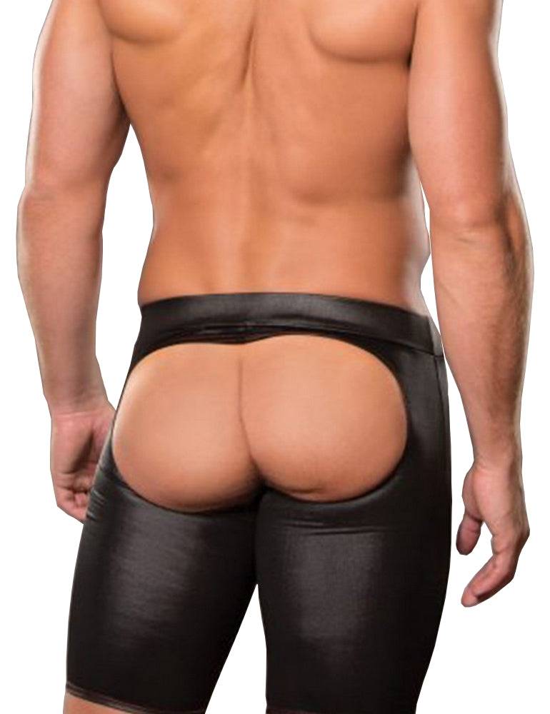 Lau Fashion Sexy Leder Shorts Herren Enge Kurze Hose Popo Offen Unterwäsche Dessous L/XL - MP064-1