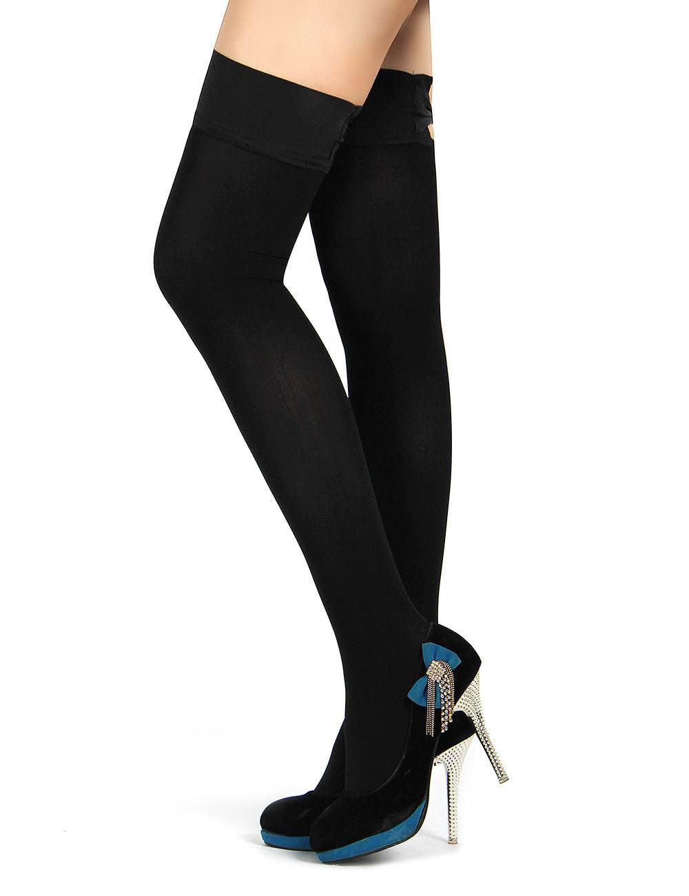 Lau Fashion Sexy Stockings Strapse Strümpfe Mit Fuß Fliege Halterlos Nylon Schwarz M-XL