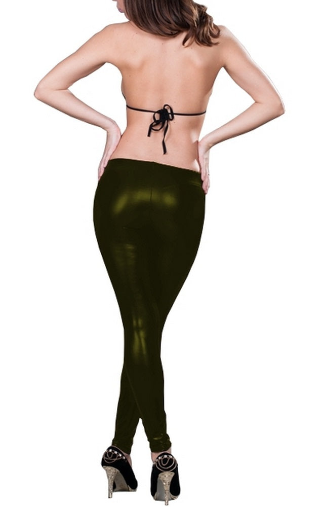 Lau Fashion Sexy Stretch Leggings Damen Hose Khaki Lack Leder Jeggings S/M