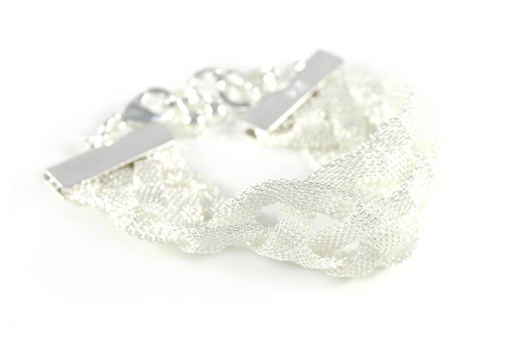 Lau Fashion Silber Damen Breites Luxus Armband Geschenk Schmuck Geflochten Ø 24mm