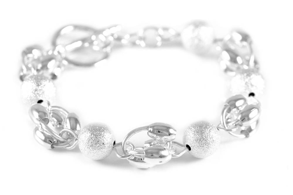 Lau Fashion Silber Glitzer Perlen Damen Armband Modeschmuck Armreifen Geschenk Ø 13mm