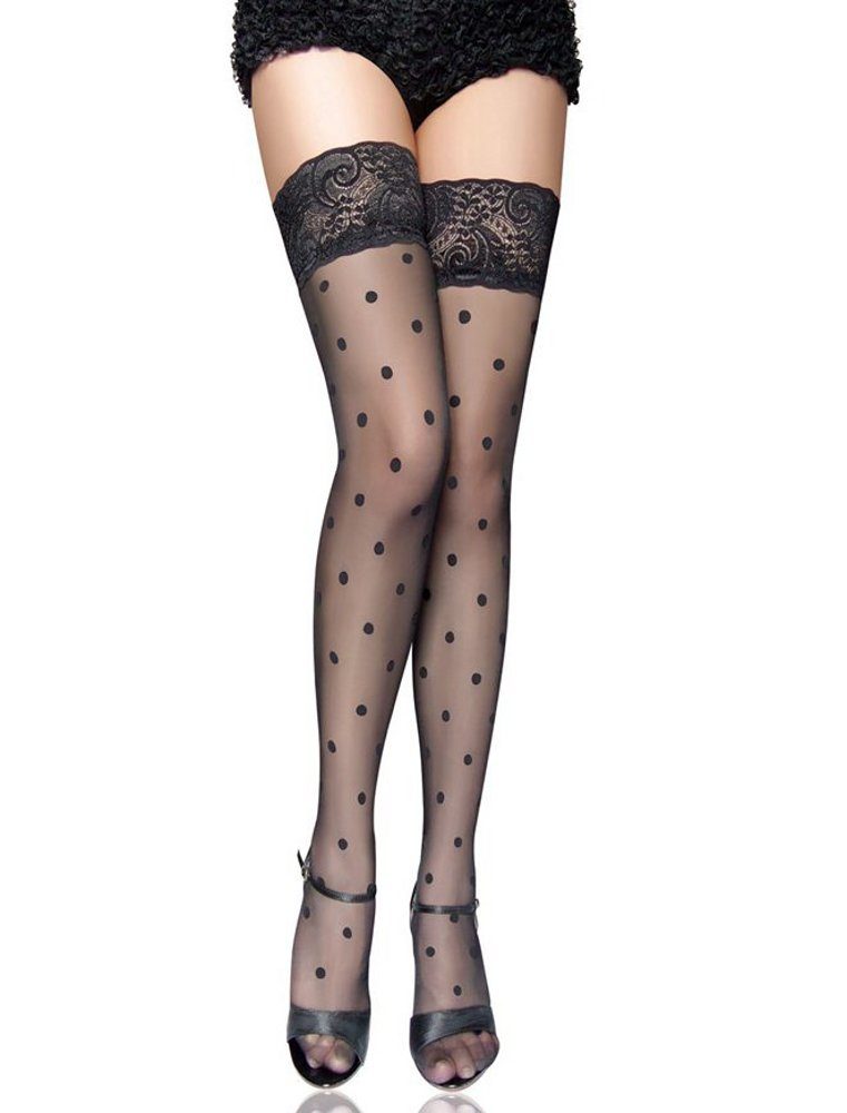 Lau Fashion Strümpfe Nylon Strapse Punkte Halterlose Overknees Gogo Schwarz S/M/L - H2152