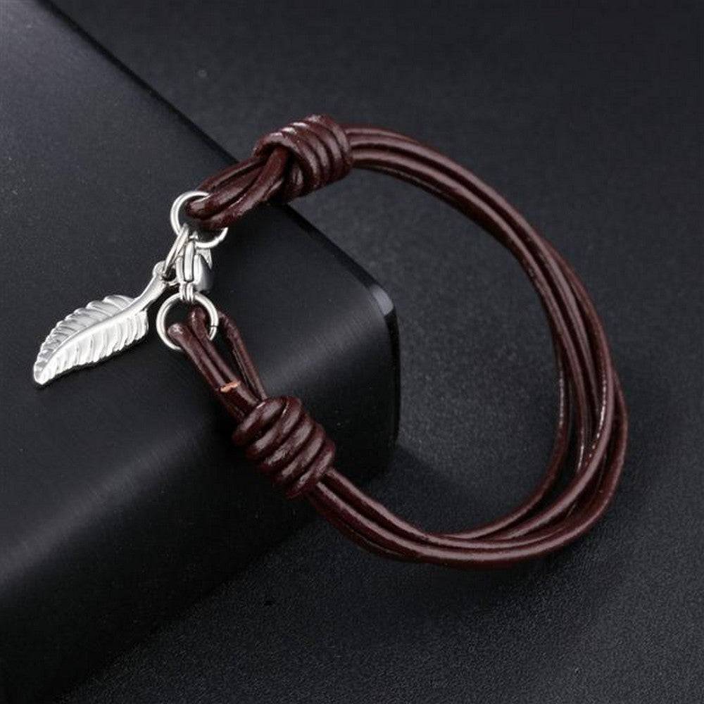 Lau Fashion Titan Echt Leder Armband Feder Kinder Braun Surfer Syle Schmuck 18,5cm