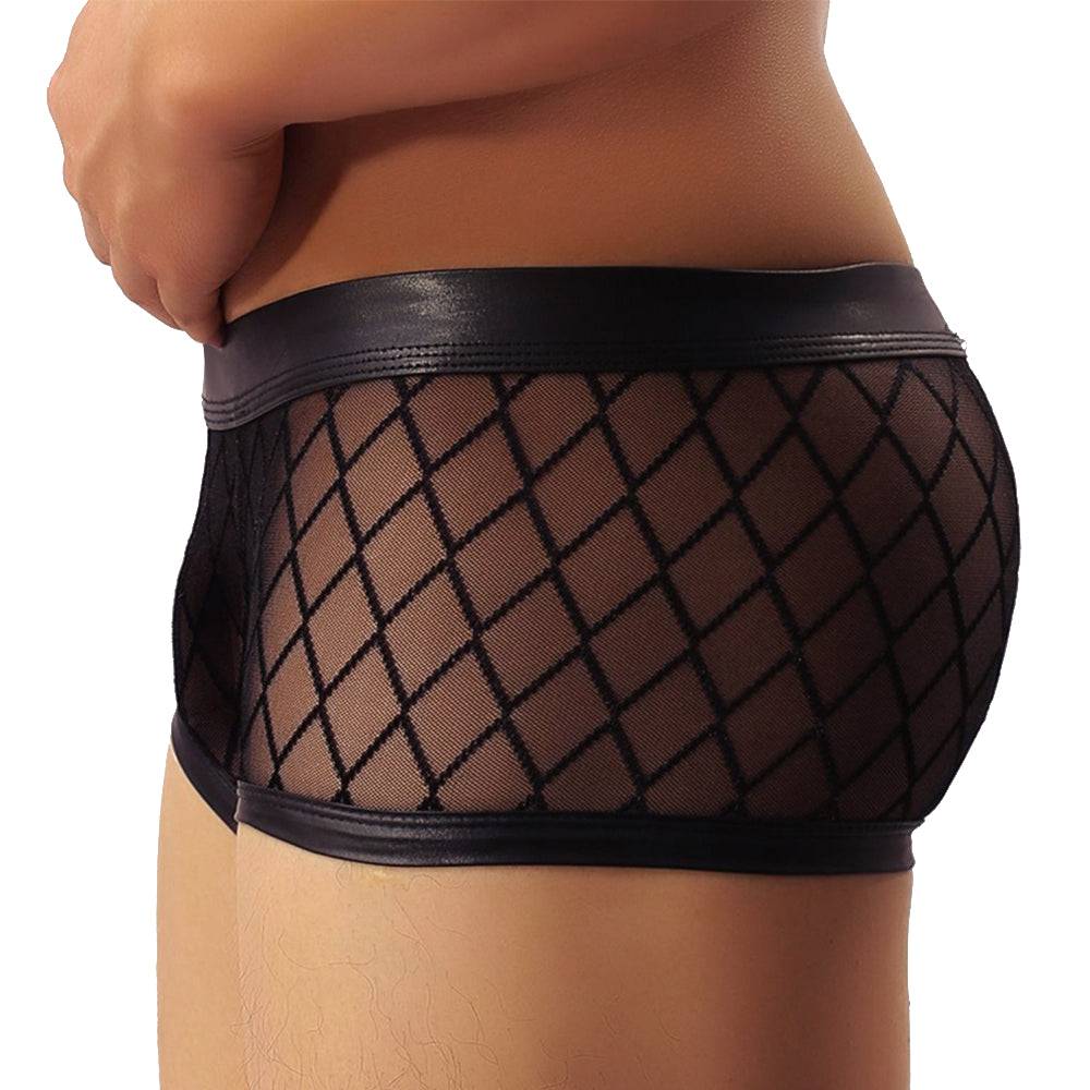 Lau Fashion Transparente Boxershorts Netz Slip Lack Leder Wetlook Männer Unterwäsche M/L