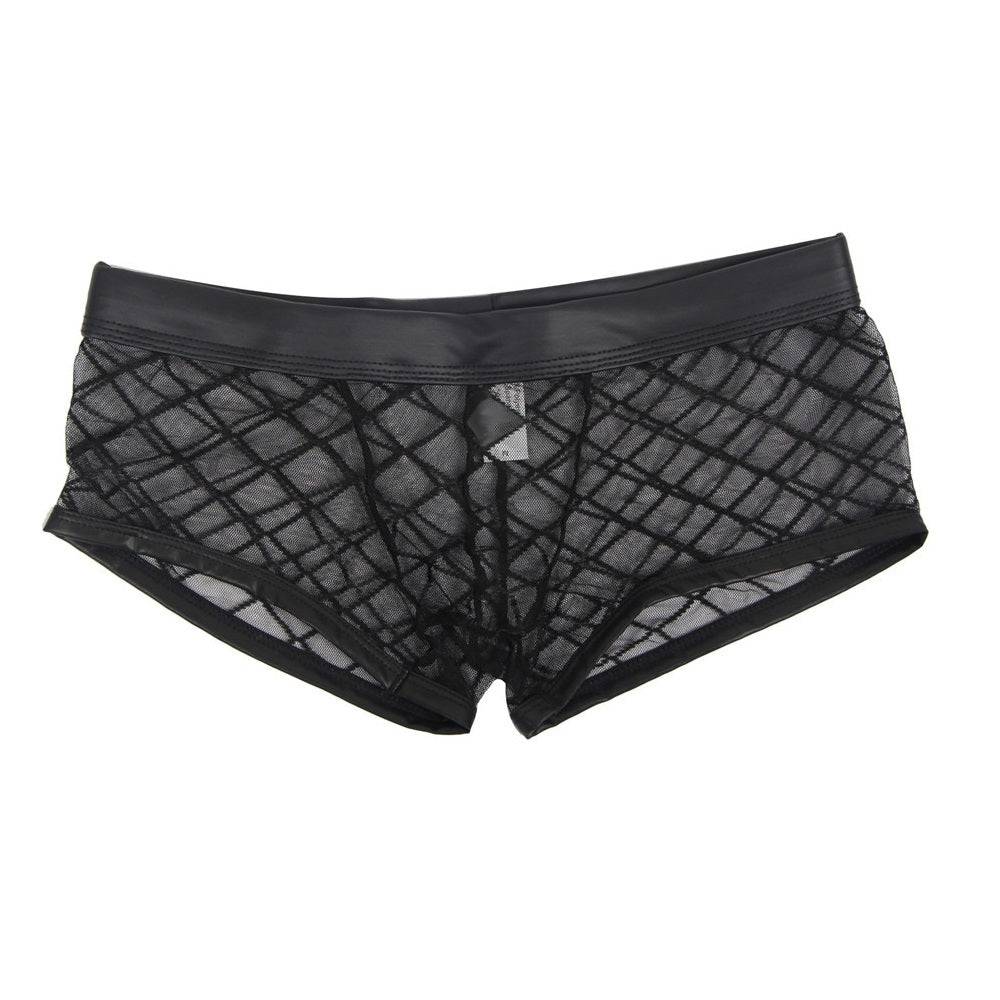 Lau Fashion Transparente Boxershorts Netz Slip Lack Leder Wetlook Männer Unterwäsche M/L
