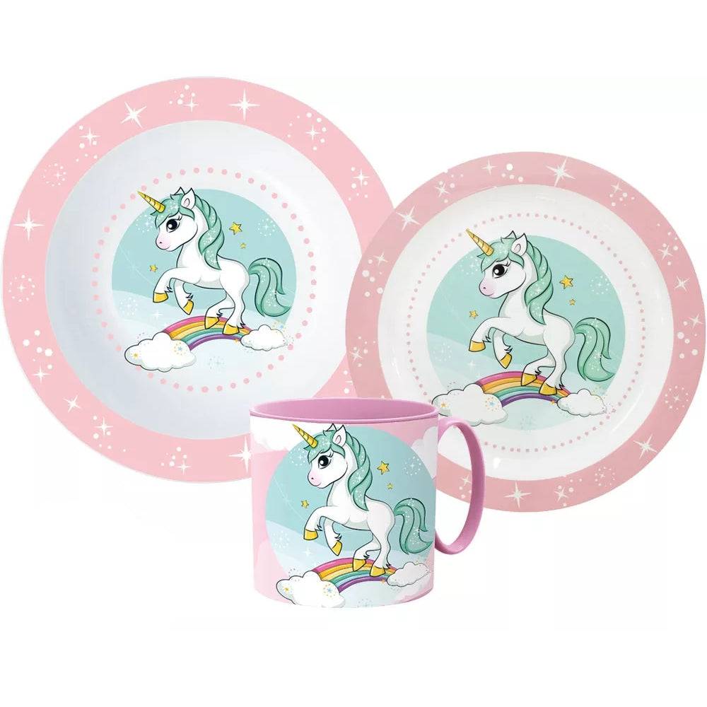 Lau Fashion Unicorn Frühstücks Set Kinder Einhorn Geschirr Besteckset Cartoon Kindergarten