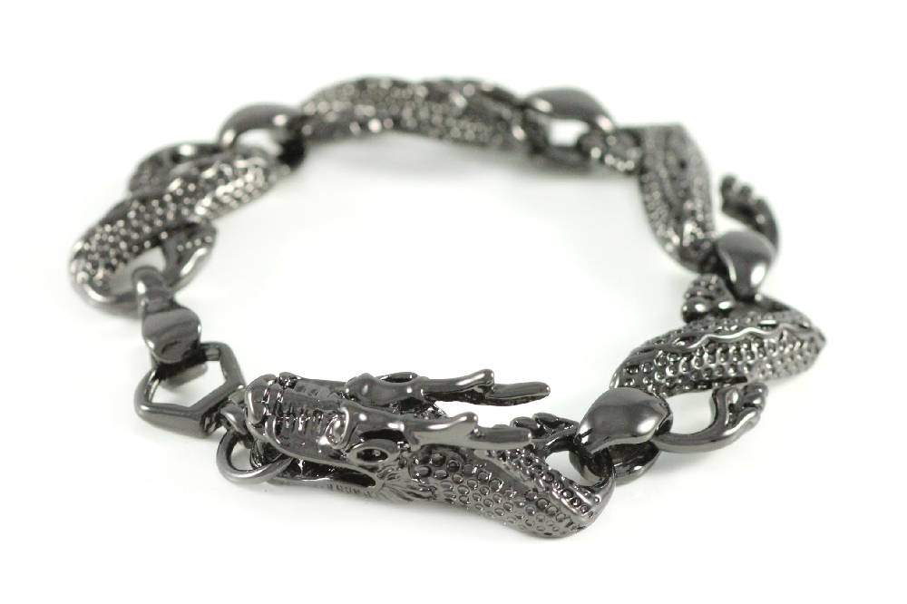 Lau Fashion Unisex Drachen Armband Schwarz Silber Geflochten Schmuck Geschenk Ø 14mm