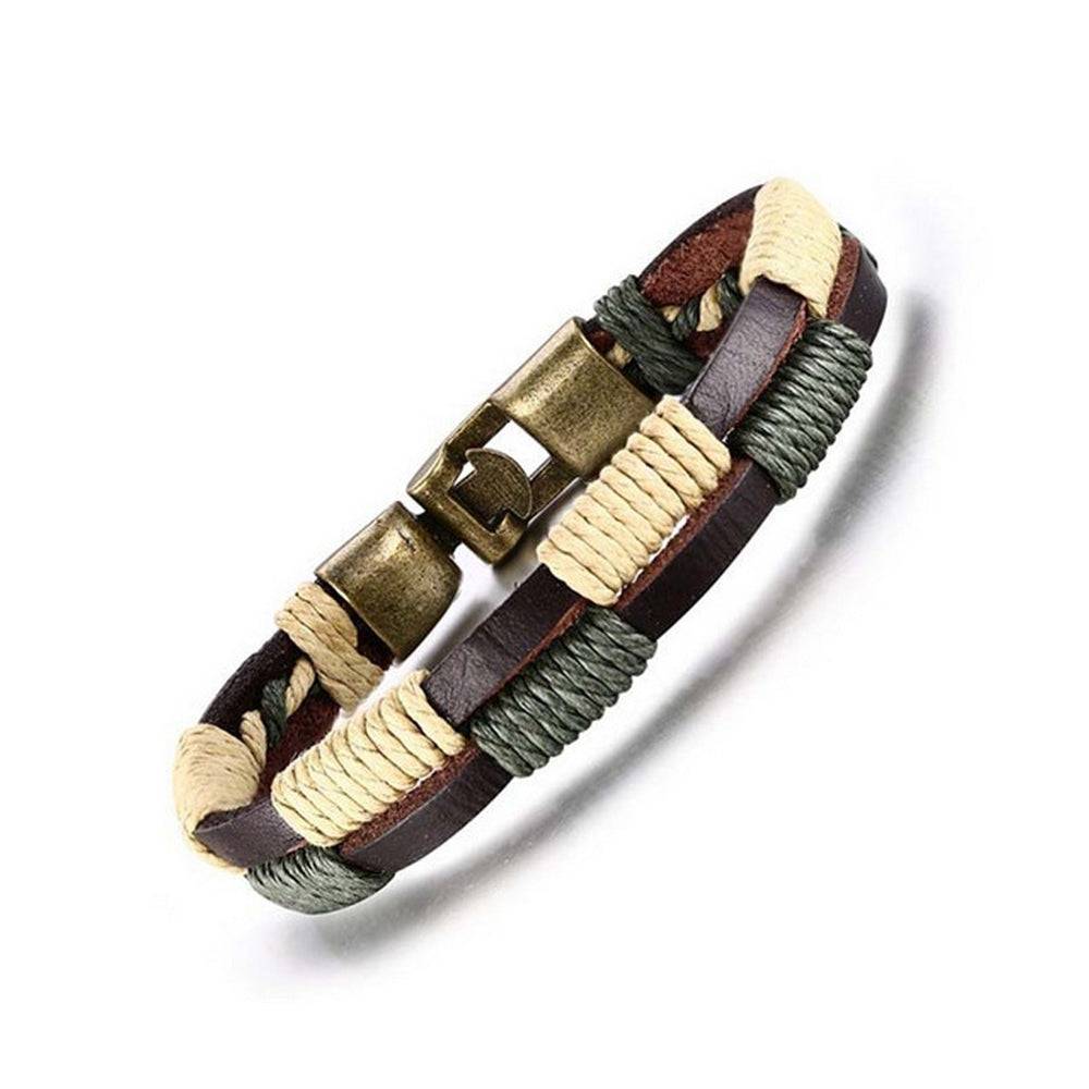 Lau Fashion Unisex Echt Leder Armband Braun Grün Surfer Syle Schmuck 22cm