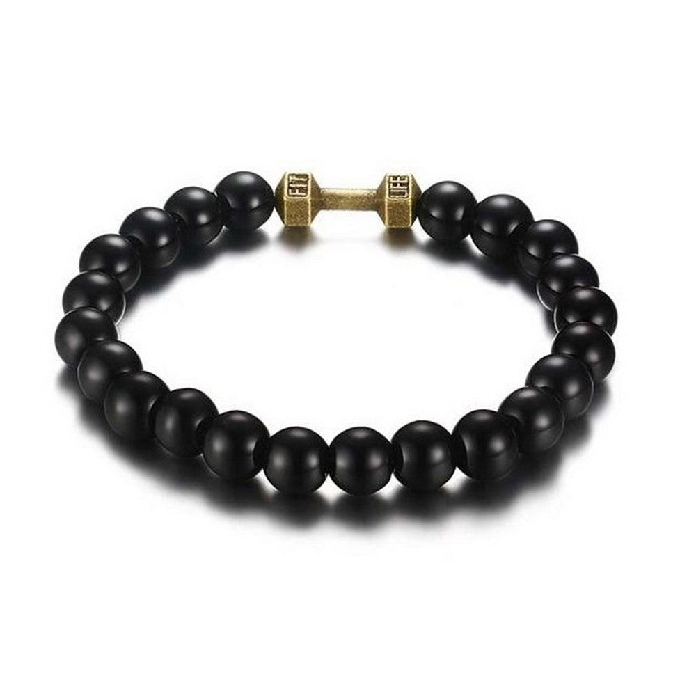 Lau Fashion Unisex Perlen Armband Glas Matt Schwarz Verschiedene Kugeln 20cm