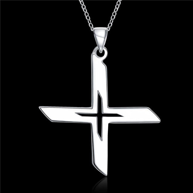 Lau Fashion Unisex Silber Ninja Stern Massive Halskette X Man Anhänger Ø 30mm