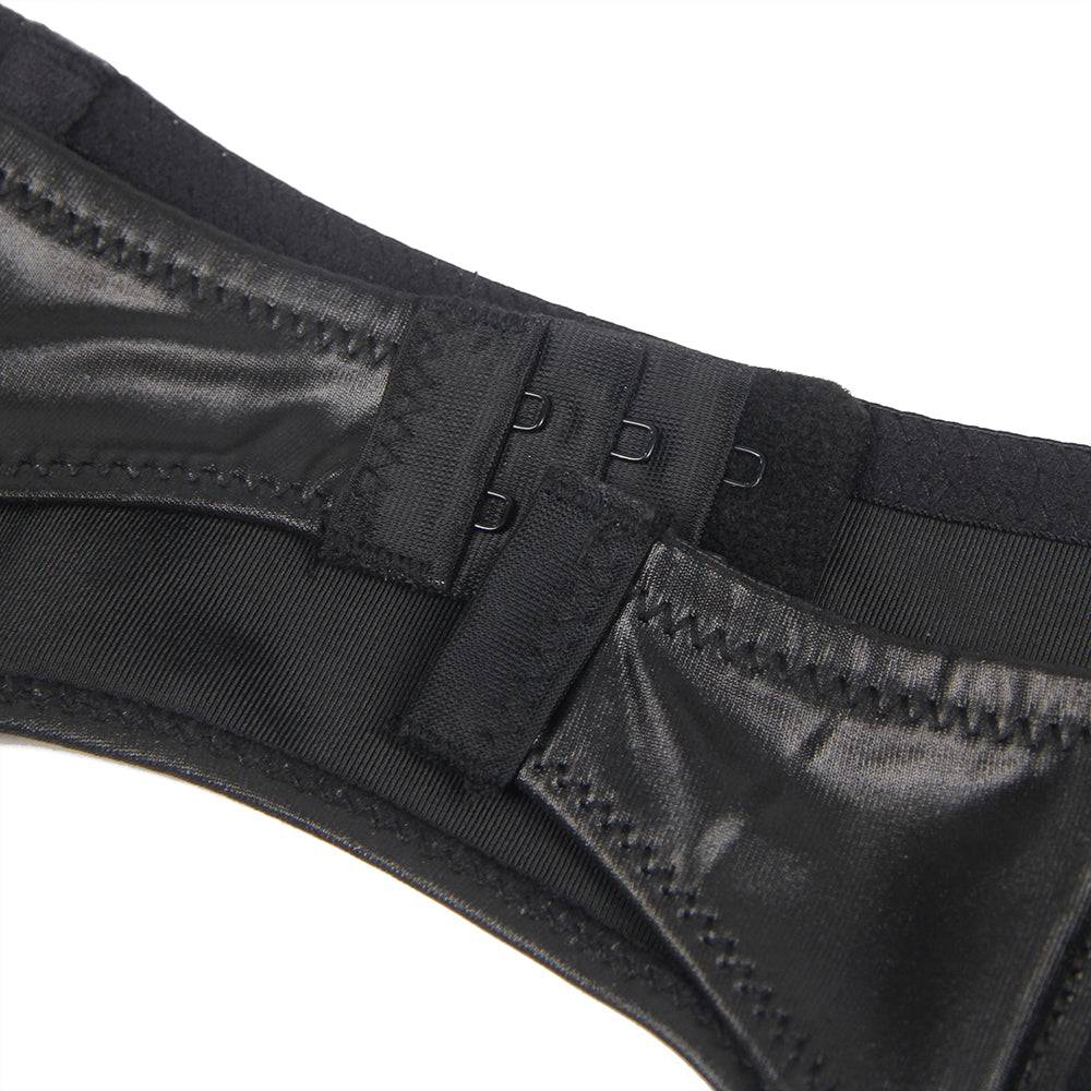 Lau Fashion Wetlook Strumpfgürtel Strumpfhalter Damen Strapse Dessous String Gogo S/XL - P5197-1