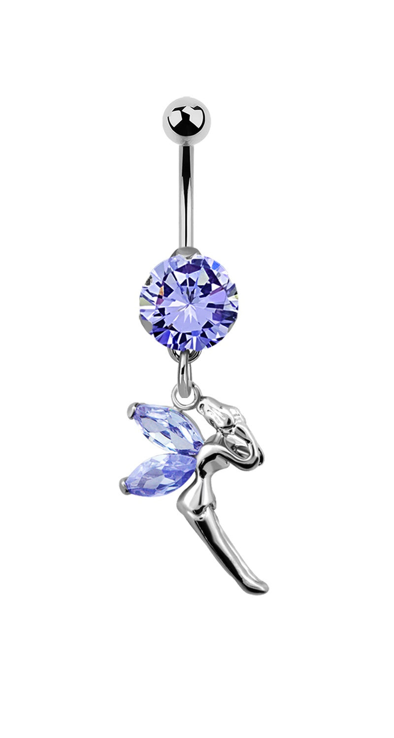 Lau Fashion Zirkonia Fee Bauchnabel Piercing Silber Kristalle 1,6x10mm Stein Ø 8mm