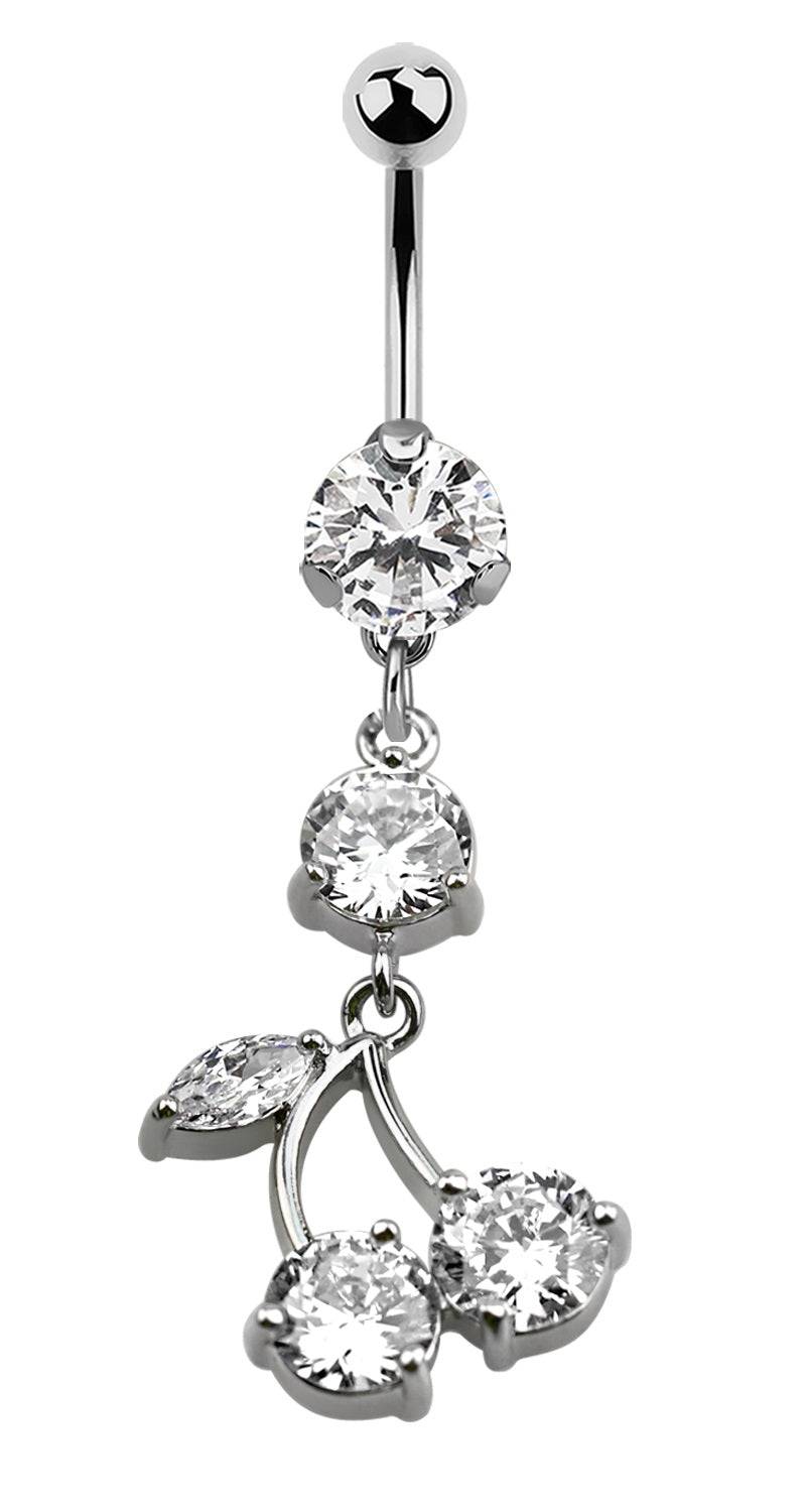 Lau Fashion Zirkonia Kirschen Bauchnabel Piercing Silber Kristalle 1,6x10mm Stein Ø 8mm