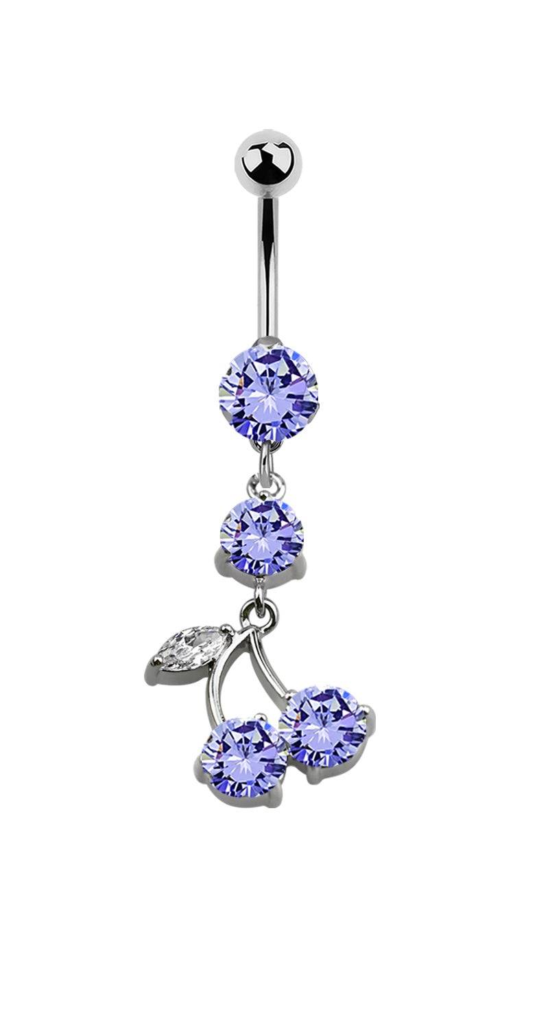Lau Fashion Zirkonia Kirschen Bauchnabel Piercing Silber Kristalle 1,6x10mm Stein Ø 8mm