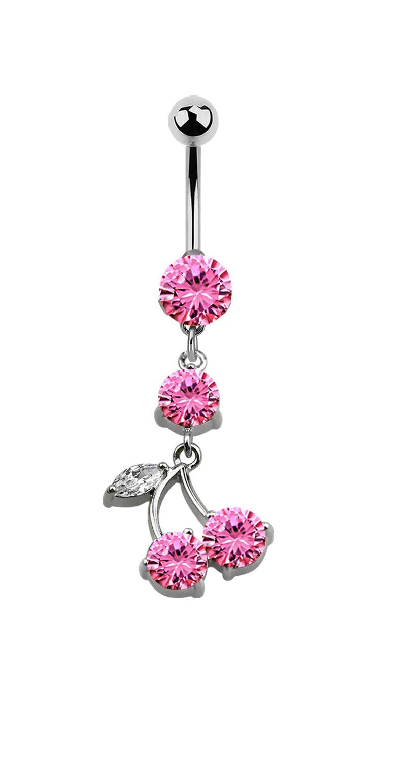Lau Fashion Zirkonia Kirschen Bauchnabel Piercing Silber Kristalle 1,6x10mm Stein Ø 8mm