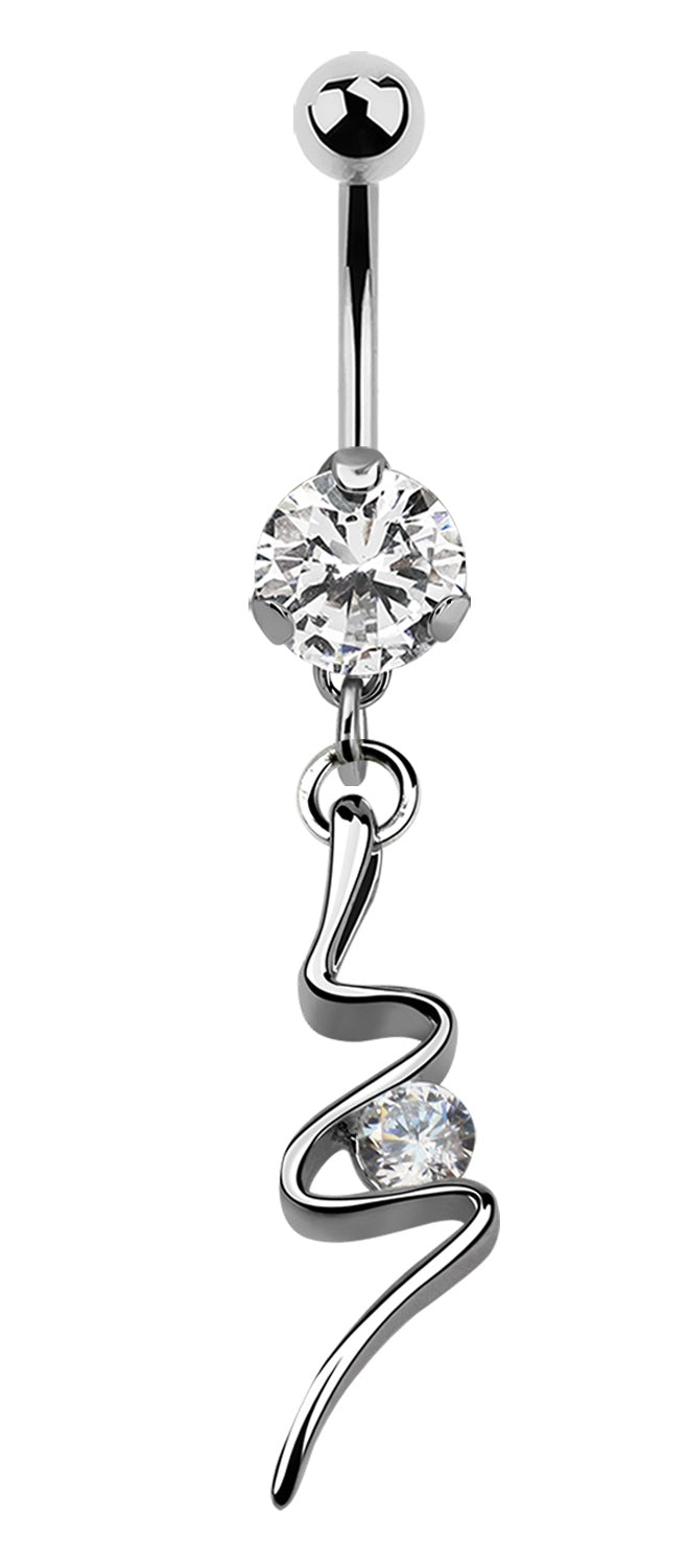 Lau Fashion Zirkonia Schlangen Bauchnabel Piercing Silber Kristalle 1,6x10mm Stein Ø 8mm