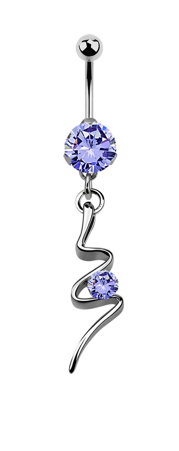 Lau Fashion Zirkonia Schlangen Bauchnabel Piercing Silber Kristalle 1,6x10mm Stein Ø 8mm