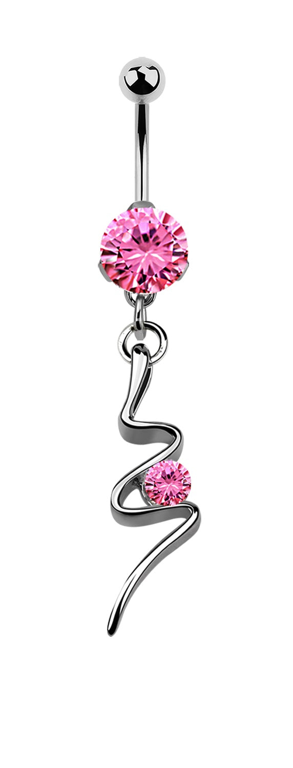 Lau Fashion Zirkonia Schlangen Bauchnabel Piercing Silber Kristalle 1,6x10mm Stein Ø 8mm