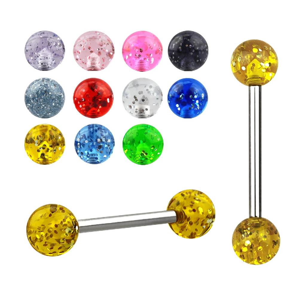 Lau Fashion Zungenpiercing Hantel Nippelpiercing Glitzer Kunststoff Kugel Titan G23 Stab