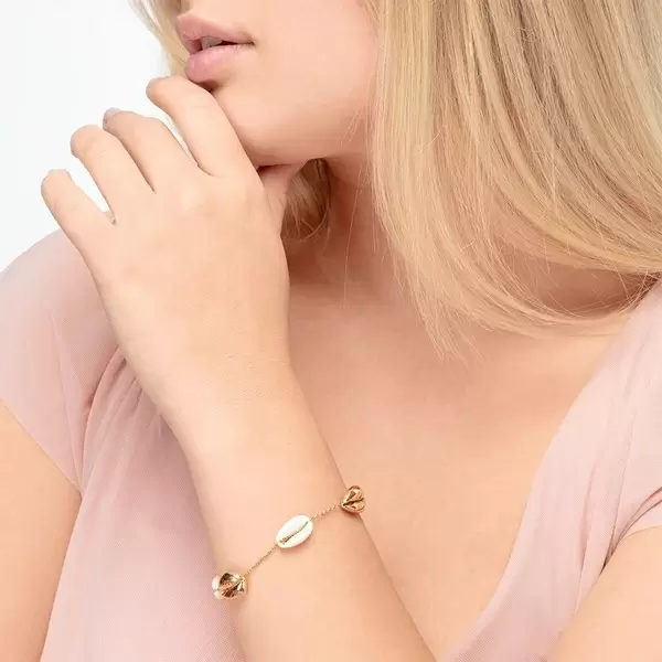 Leaf Jewelry Armkette 5 Cowrie Shells, 18 K Rosegold Vergoldet