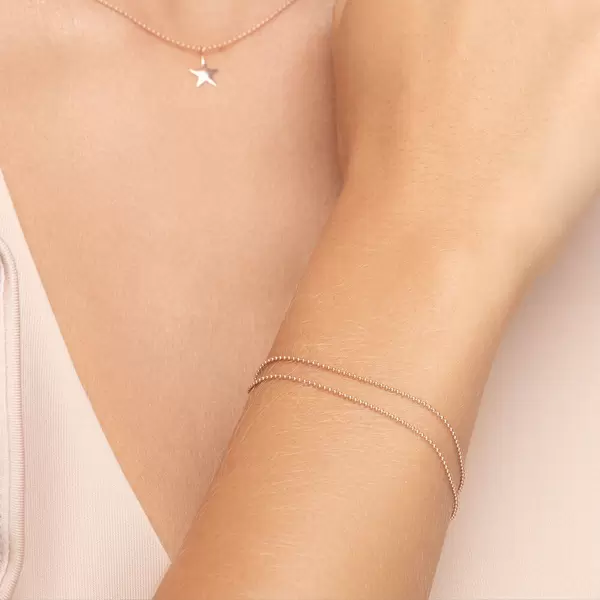 Leaf Jewelry Armkette Ball Chain Double, 14 K Rosegold