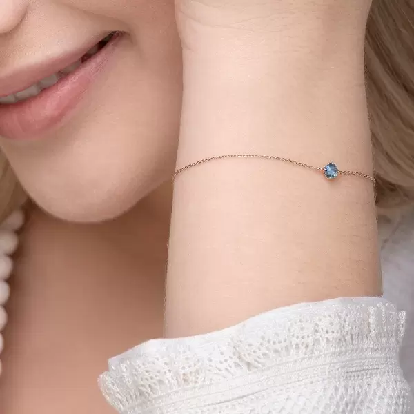 Leaf Jewelry Armkette Cabochon, Blue Topaz, 14 K Rosegold