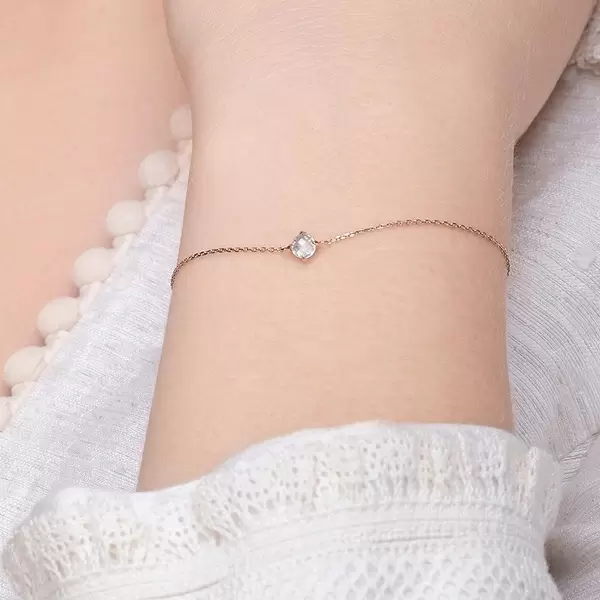 Leaf Jewelry Armkette Cabochon, Labradorite, 14 K Rosegold