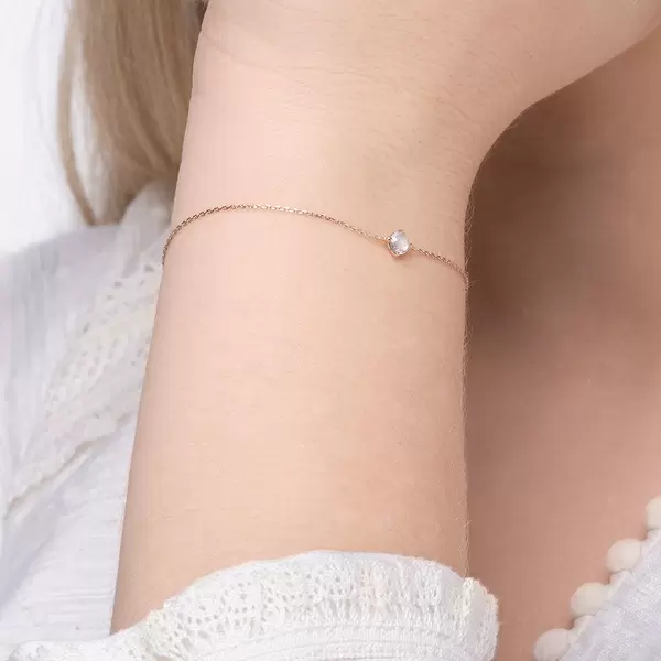 Leaf Jewelry Armkette Cabochon, Labradorite, 14 K Rosegold