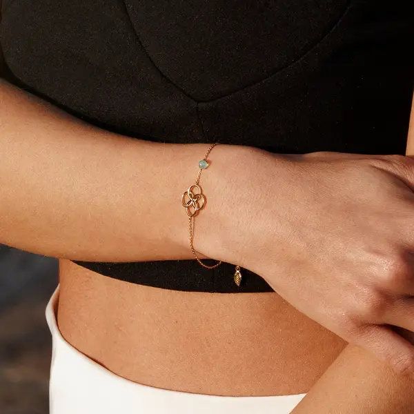 Leaf Jewelry Armkette Clover Charm, Aqua Chalzedon, 925 Sterlingsilber