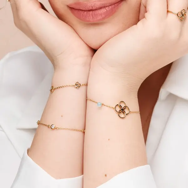 Leaf Jewelry Armkette Clover Charm, Aqua Chalzedon, 925 Sterlingsilber