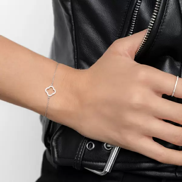 Leaf Jewelry Armkette Clover Mit Diamanten, 18 K Weißgold