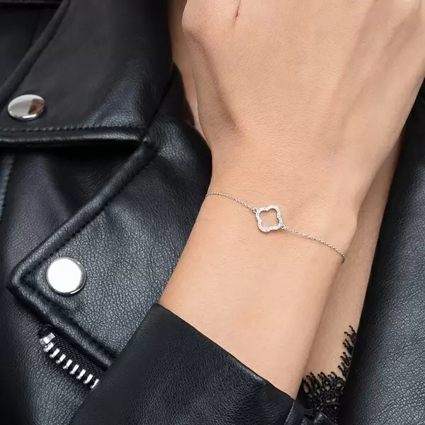 Leaf Jewelry Armkette Clover Mit Diamanten, 18 K Weißgold