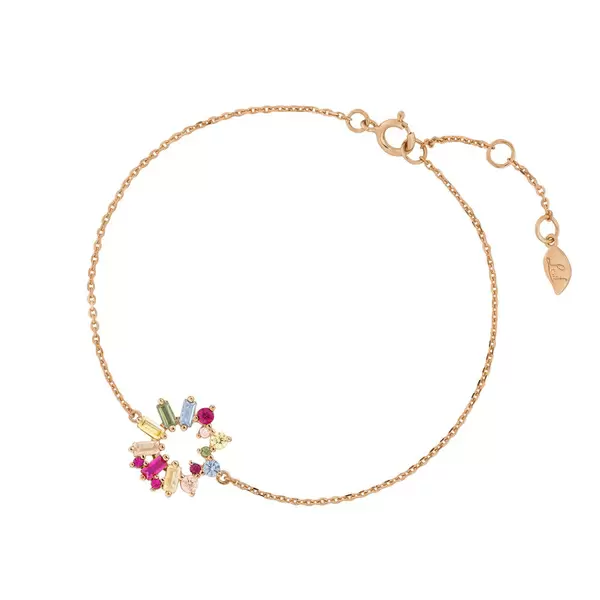 Leaf Jewelry Armkette CUBE FLOWER, Multi Colour Zirkonia, 18 K Rosegold vergoldet