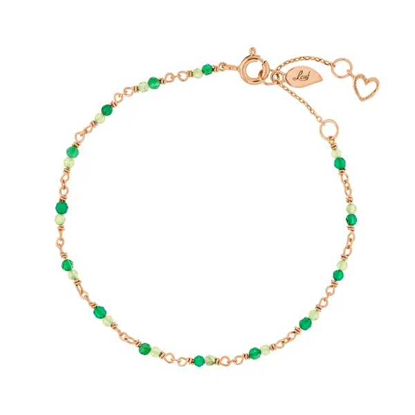 Leaf Jewelry Armkette Grüner Achat, 18 K Rosegold vergoldet