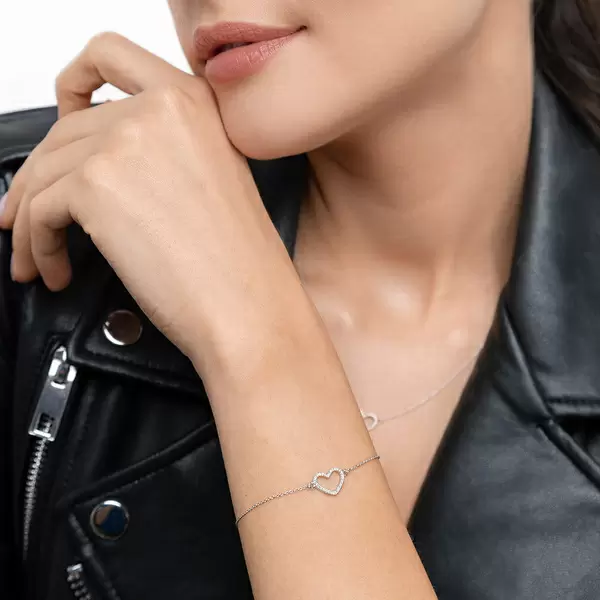 Leaf Jewelry Armkette Heart Mit Diamanten, 18 K Weißgold