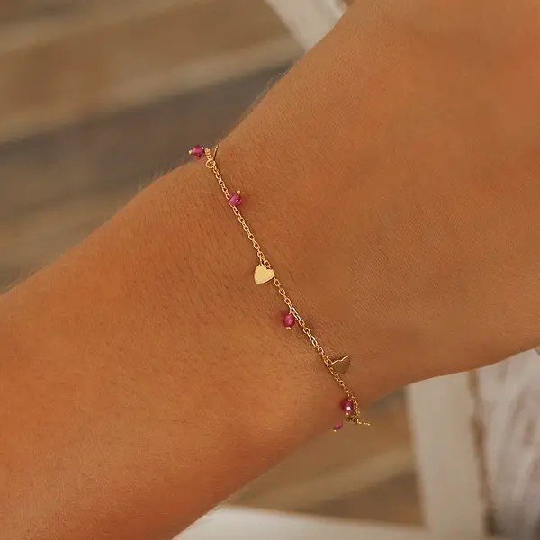 Leaf Jewelry Armkette Hearts Rubin, 18 K Gelbgold Vergoldet