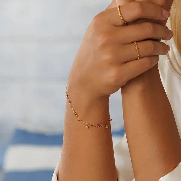 Leaf Jewelry Armkette Hearts Rubin, 18 K Rosegold Vergoldet