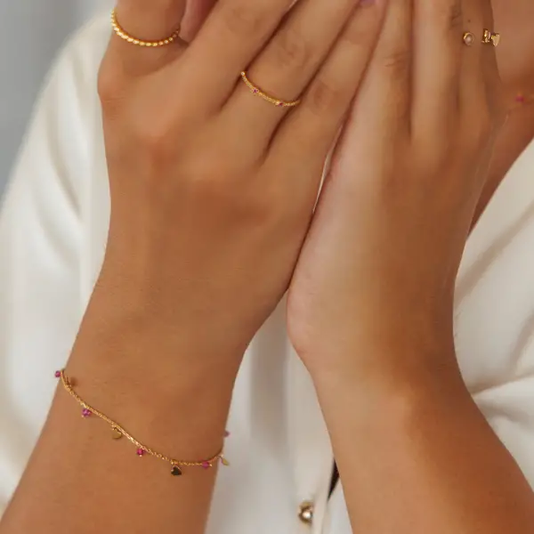 Leaf Jewelry Armkette Hearts Rubin, 18 K Rosegold Vergoldet